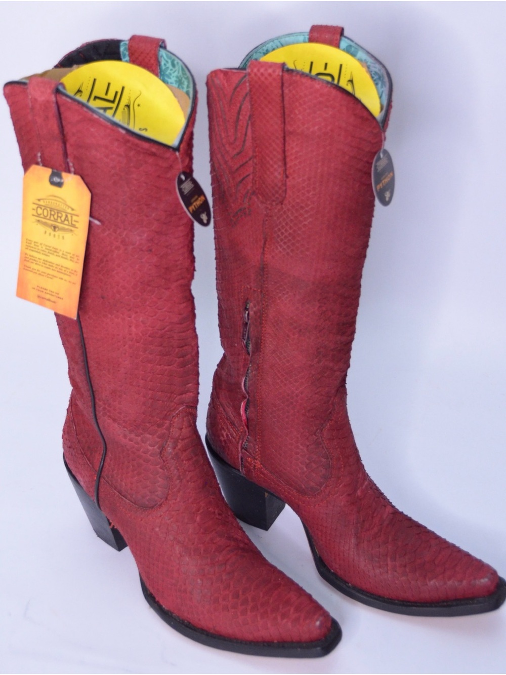 Corral Boots Genuine Red Full Python Tall Top Snip Toe Zippered with New/wBox - Picture 6 of 11